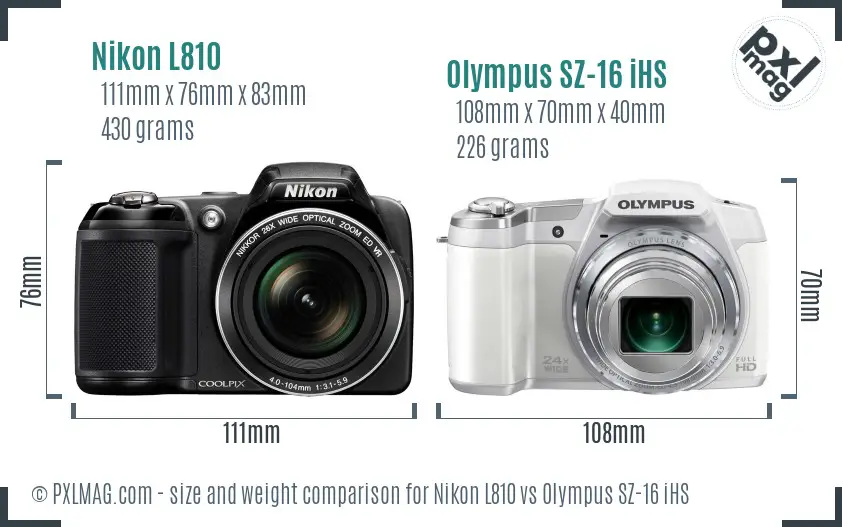 Nikon L810 vs Olympus SZ-16 iHS size comparison Nikon L810 vs Olympus SZ-16 iHS size comparison