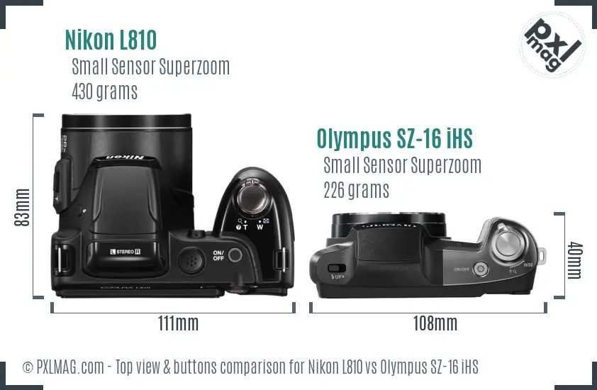 Nikon L810 vs Olympus SZ-16 iHS top view buttons comparison Nikon L810 vs Olympus SZ-16 iHS top view buttons comparison