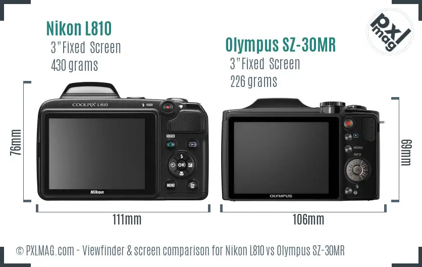 Nikon L810 vs Olympus SZ-30MR Screen and Viewfinder comparison