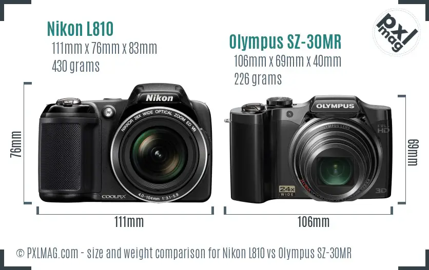 Nikon L810 vs Olympus SZ-30MR size comparison