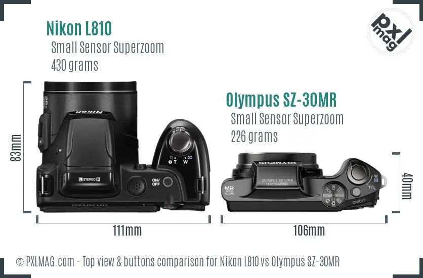 Nikon L810 vs Olympus SZ-30MR top view buttons comparison