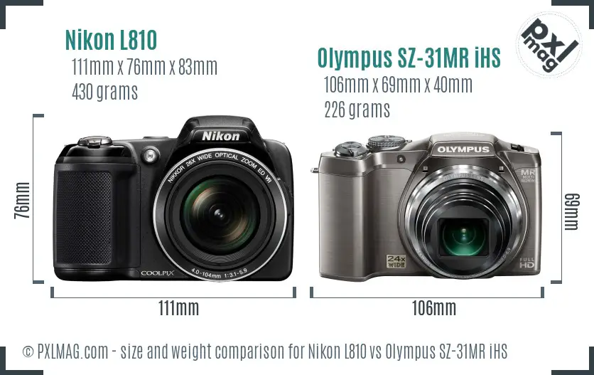 Nikon L810 vs Olympus SZ-31MR iHS size comparison