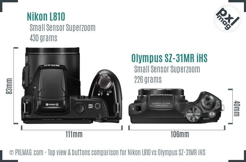 Nikon L810 vs Olympus SZ-31MR iHS top view buttons comparison