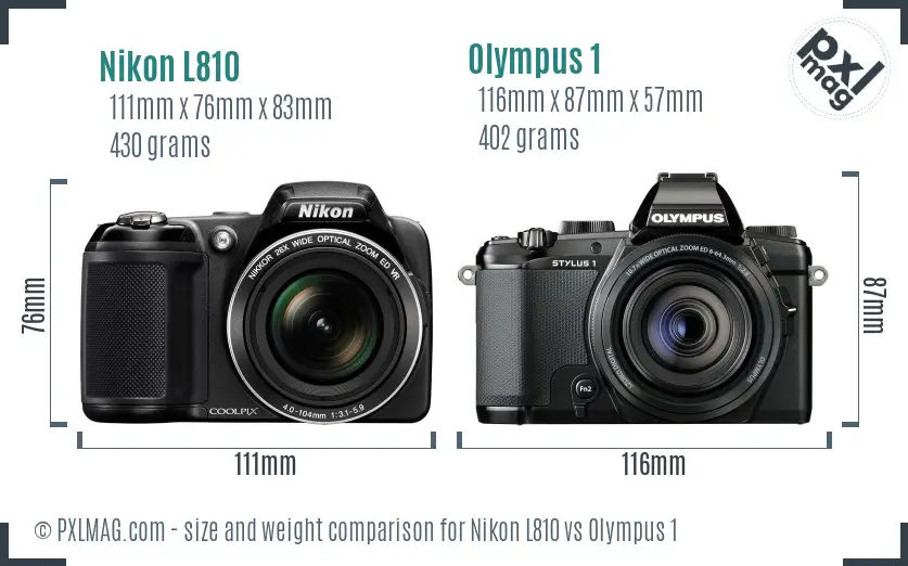 Nikon L810 vs Olympus 1 size comparison
