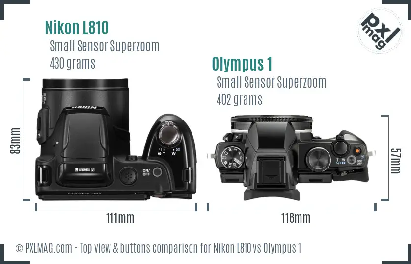 Nikon L810 vs Olympus 1 top view buttons comparison
