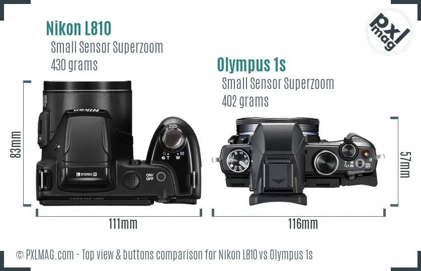 Nikon L810 vs Olympus 1s top view buttons comparison