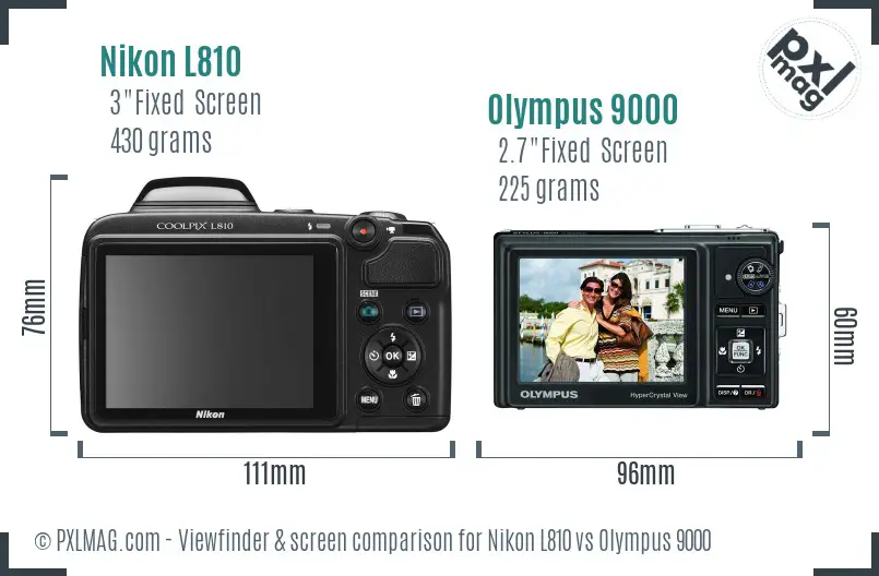 Nikon L810 vs Olympus 9000 Screen and Viewfinder comparison