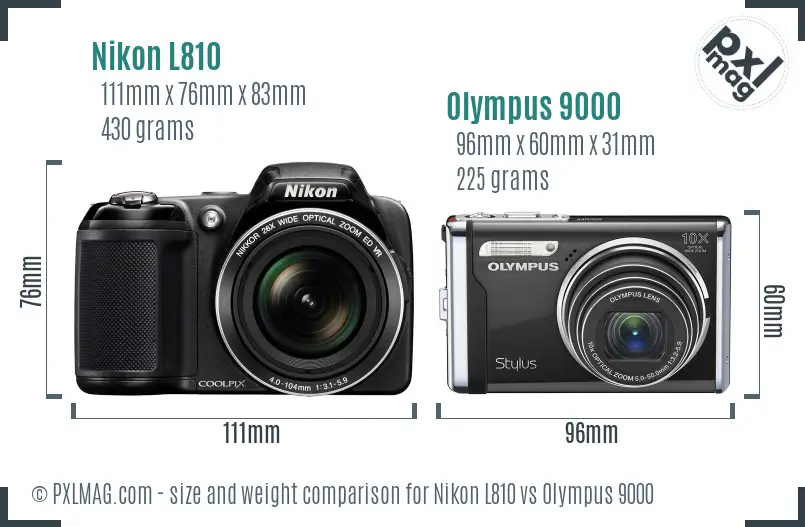 Nikon L810 vs Olympus 9000 size comparison