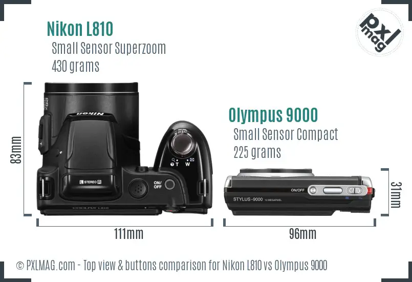 Nikon L810 vs Olympus 9000 top view buttons comparison