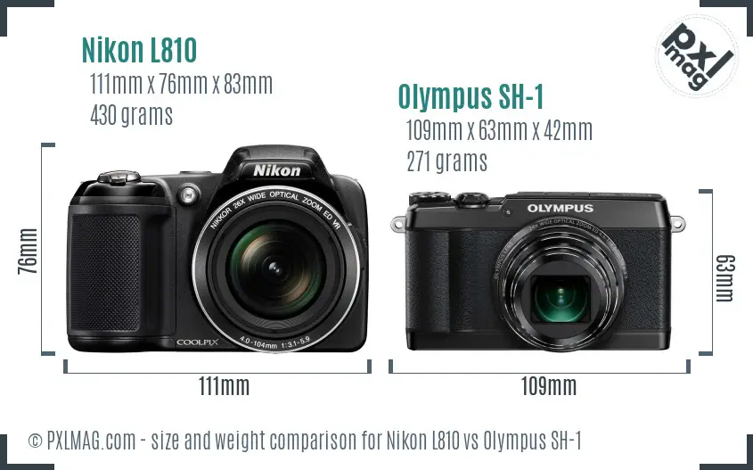 Nikon L810 vs Olympus SH-1 size comparison