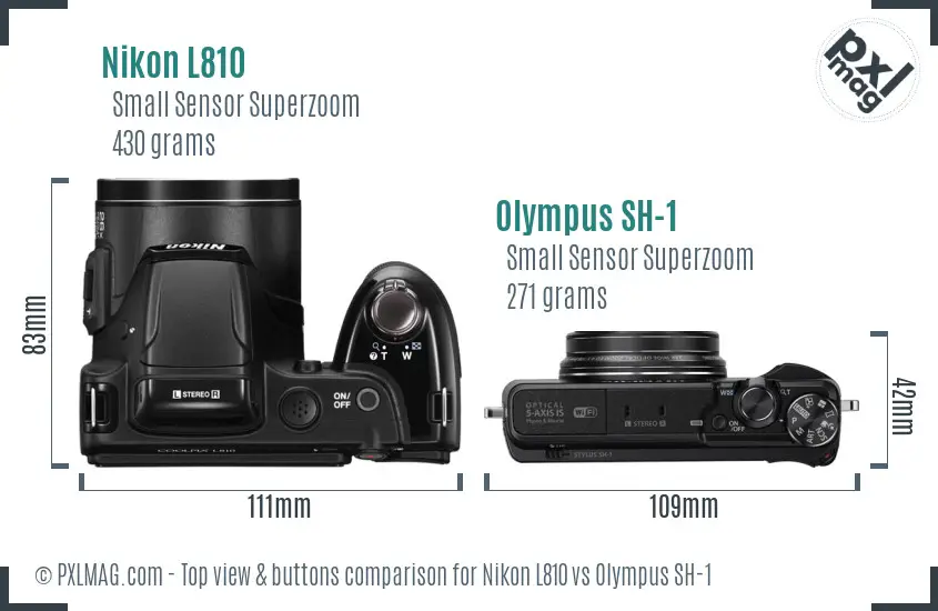 Nikon L810 vs Olympus SH-1 top view buttons comparison