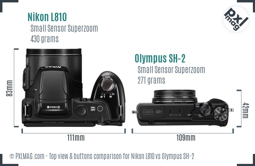 Nikon L810 vs Olympus SH-2 top view buttons comparison