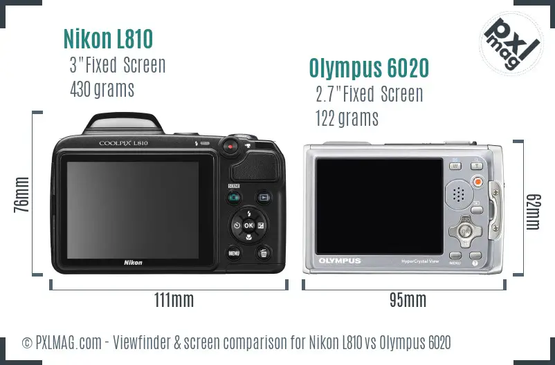 Nikon L810 vs Olympus 6020 Screen and Viewfinder comparison