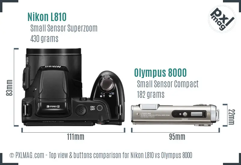 Nikon L810 vs Olympus 8000 top view buttons comparison Nikon L810 vs Olympus 8000 top view buttons comparison