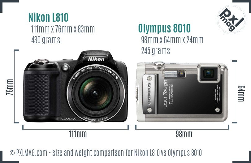 Nikon L810 vs Olympus 8010 size comparison