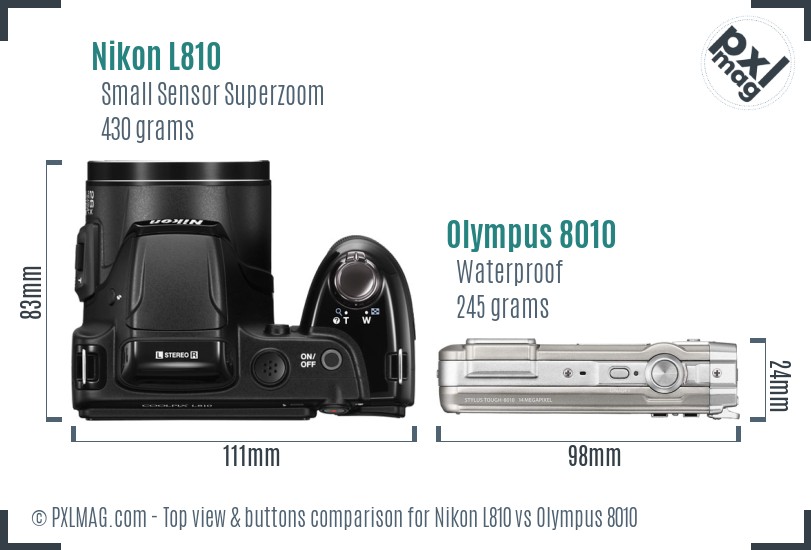 Nikon L810 vs Olympus 8010 top view buttons comparison