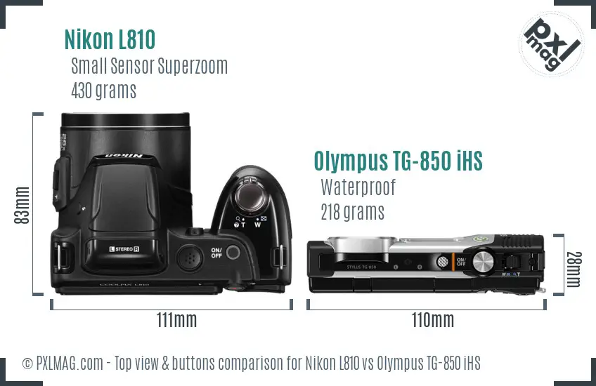 Nikon L810 vs Olympus TG-850 iHS top view buttons comparison Nikon L810 vs Olympus TG-850 iHS top view buttons comparison