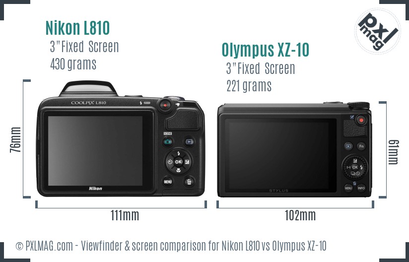 Nikon L810 vs Olympus XZ-10 Screen and Viewfinder comparison
