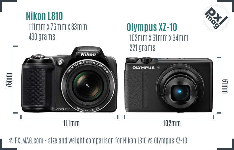 Nikon L810 vs Olympus XZ-10 size comparison