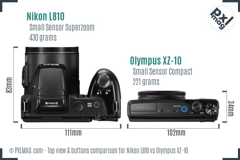 Nikon L810 vs Olympus XZ-10 top view buttons comparison