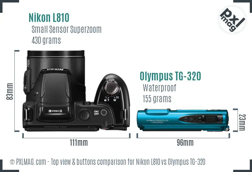 Nikon L810 vs Olympus TG-320 top view buttons comparison Nikon L810 vs Olympus TG-320 top view buttons comparison