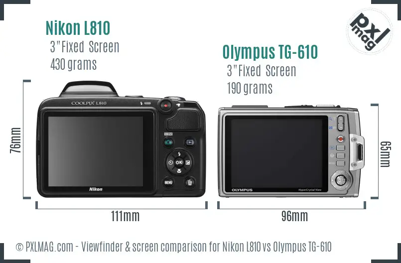 Nikon L810 vs Olympus TG-610 Screen and Viewfinder comparison