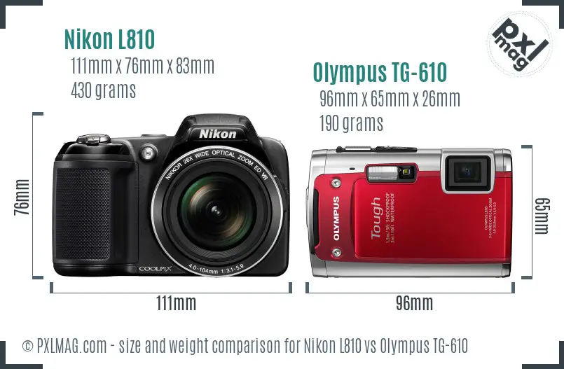 Nikon L810 vs Olympus TG-610 size comparison