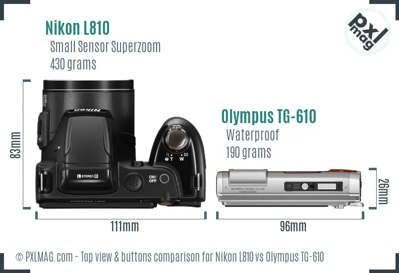 Nikon L810 vs Olympus TG-610 top view buttons comparison