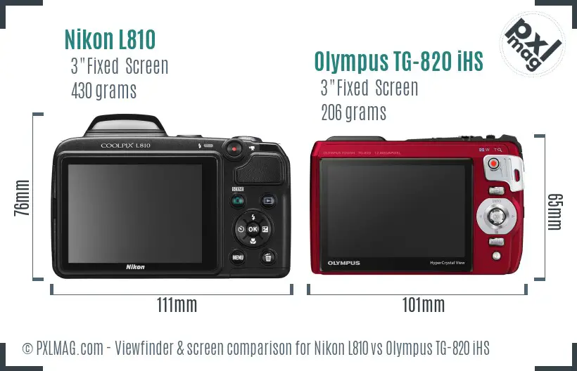 Nikon L810 vs Olympus TG-820 iHS Screen and Viewfinder comparison
