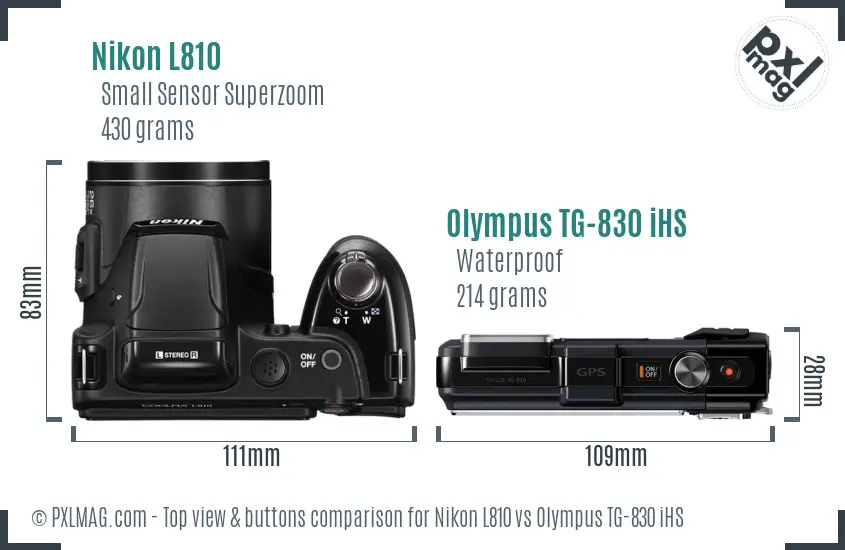 Nikon L810 vs Olympus TG-830 iHS top view buttons comparison