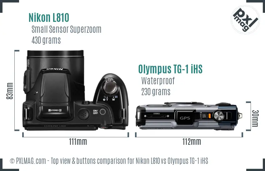Nikon L810 vs Olympus TG-1 iHS top view buttons comparison Nikon L810 vs Olympus TG-1 iHS top view buttons comparison