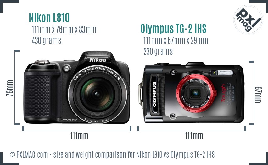 Nikon L810 vs Olympus TG-2 iHS size comparison