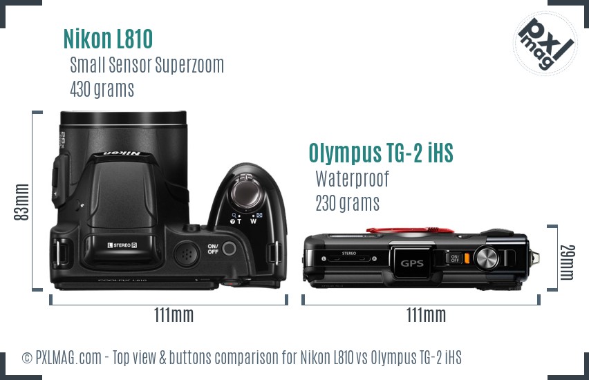 Nikon L810 vs Olympus TG-2 iHS top view buttons comparison