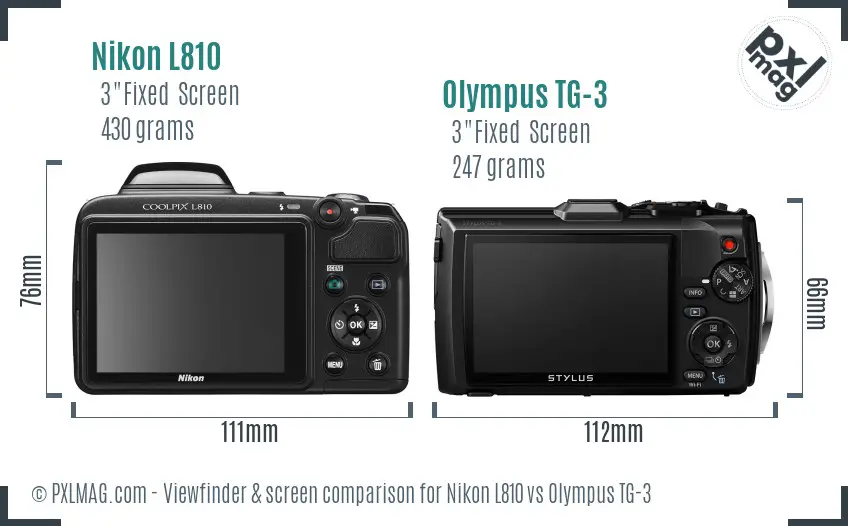 Nikon L810 vs Olympus TG-3 Screen and Viewfinder comparison
