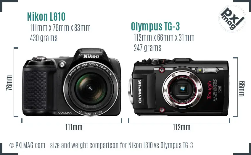 Nikon L810 vs Olympus TG-3 size comparison
