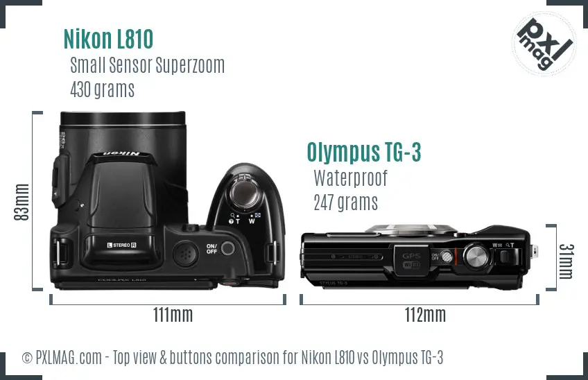 Nikon L810 vs Olympus TG-3 top view buttons comparison