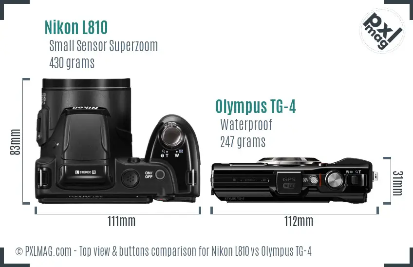 Nikon L810 vs Olympus TG-4 top view buttons comparison Nikon L810 vs Olympus TG-4 top view buttons comparison