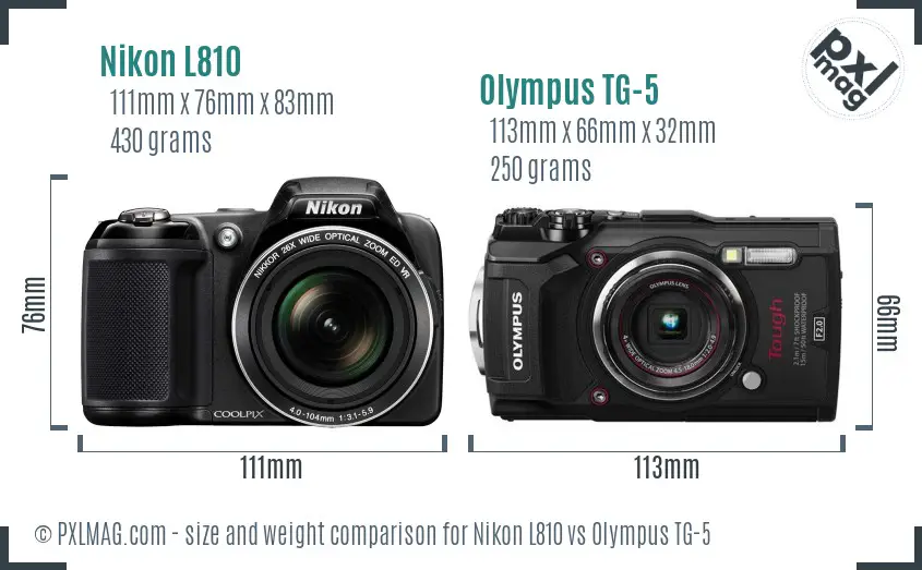 Nikon L810 vs Olympus TG-5 size comparison