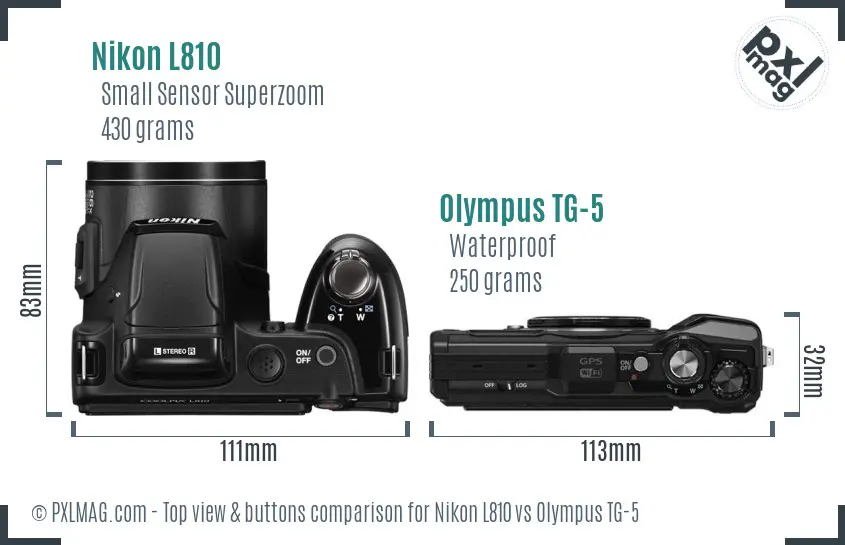 Nikon L810 vs Olympus TG-5 top view buttons comparison