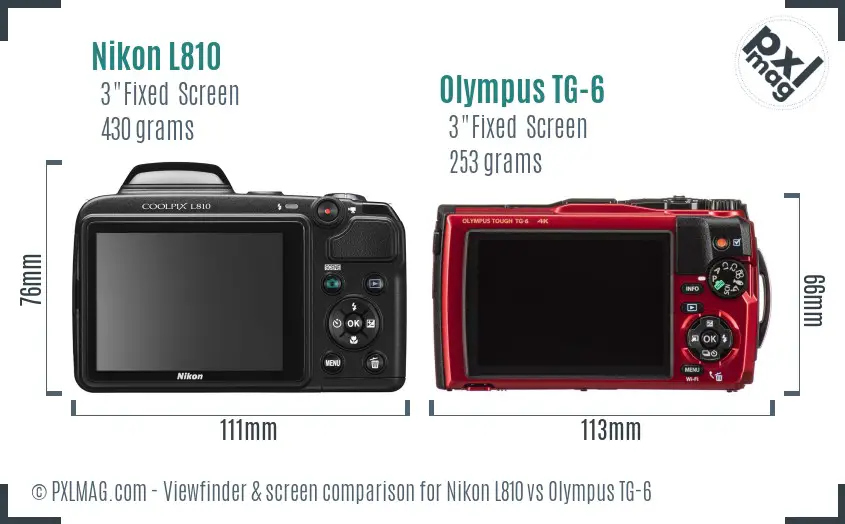 Nikon L810 vs Olympus TG-6 Screen and Viewfinder comparison