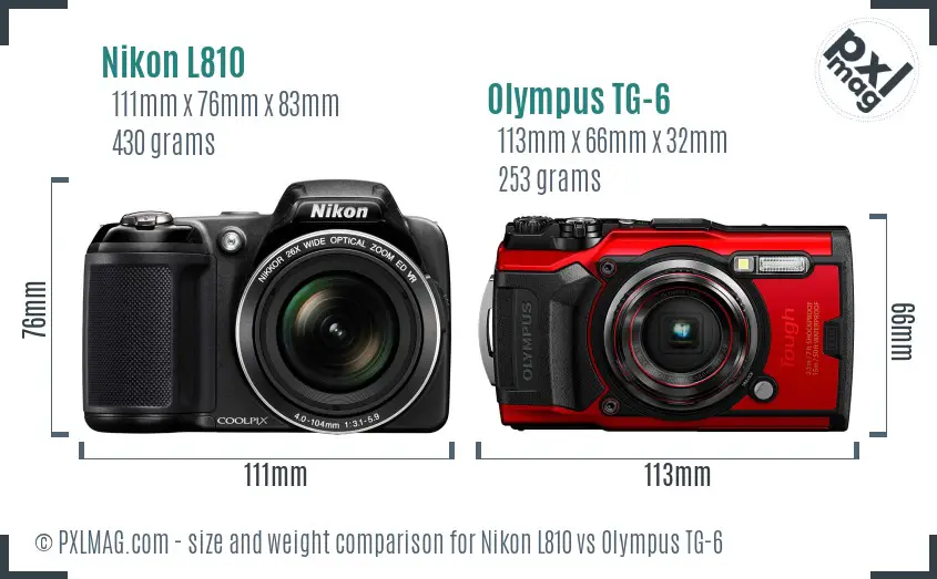 Nikon L810 vs Olympus TG-6 size comparison