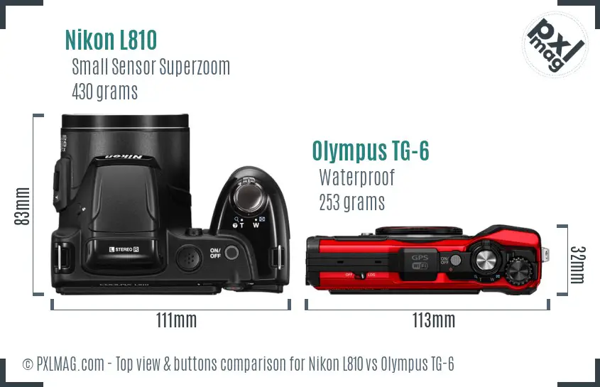 Nikon L810 vs Olympus TG-6 top view buttons comparison