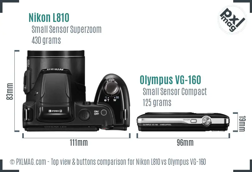 Nikon L810 vs Olympus VG-160 top view buttons comparison Nikon L810 vs Olympus VG-160 top view buttons comparison