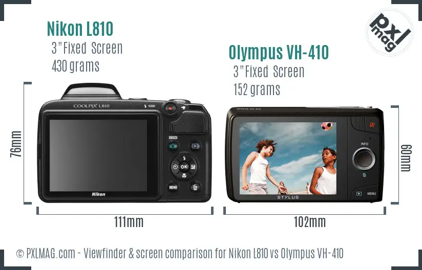 Nikon L810 vs Olympus VH-410 Screen and Viewfinder comparison
