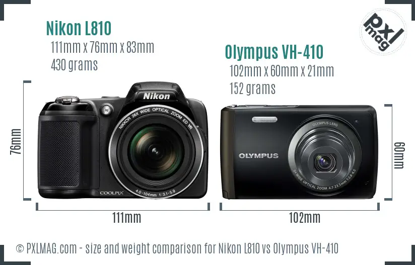 Nikon L810 vs Olympus VH-410 size comparison