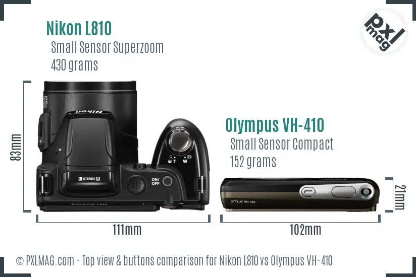 Nikon L810 vs Olympus VH-410 top view buttons comparison