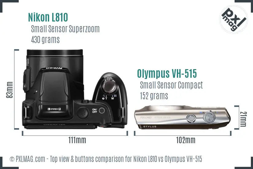 Nikon L810 vs Olympus VH-515 top view buttons comparison