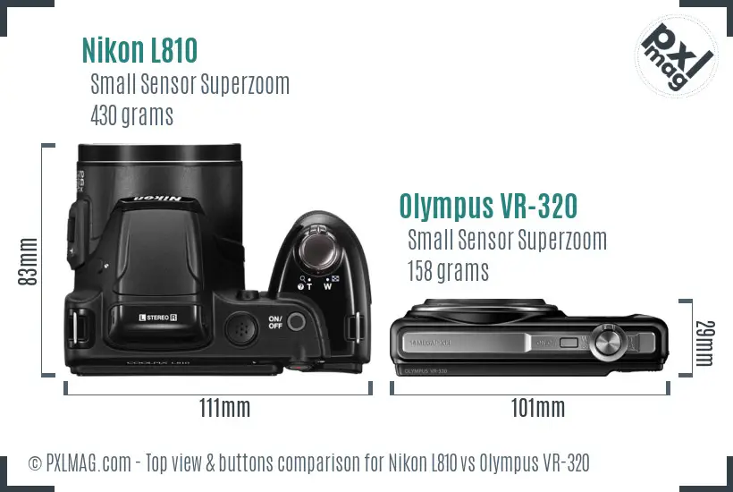 Nikon L810 vs Olympus VR-320 top view buttons comparison Nikon L810 vs Olympus VR-320 top view buttons comparison