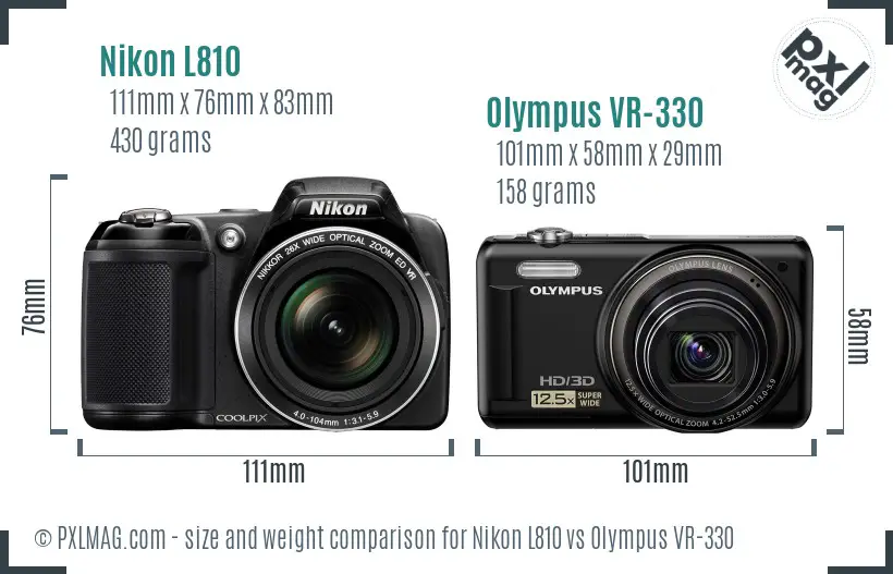 Nikon L810 vs Olympus VR-330 size comparison