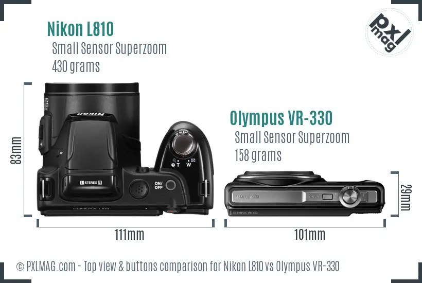 Nikon L810 vs Olympus VR-330 top view buttons comparison